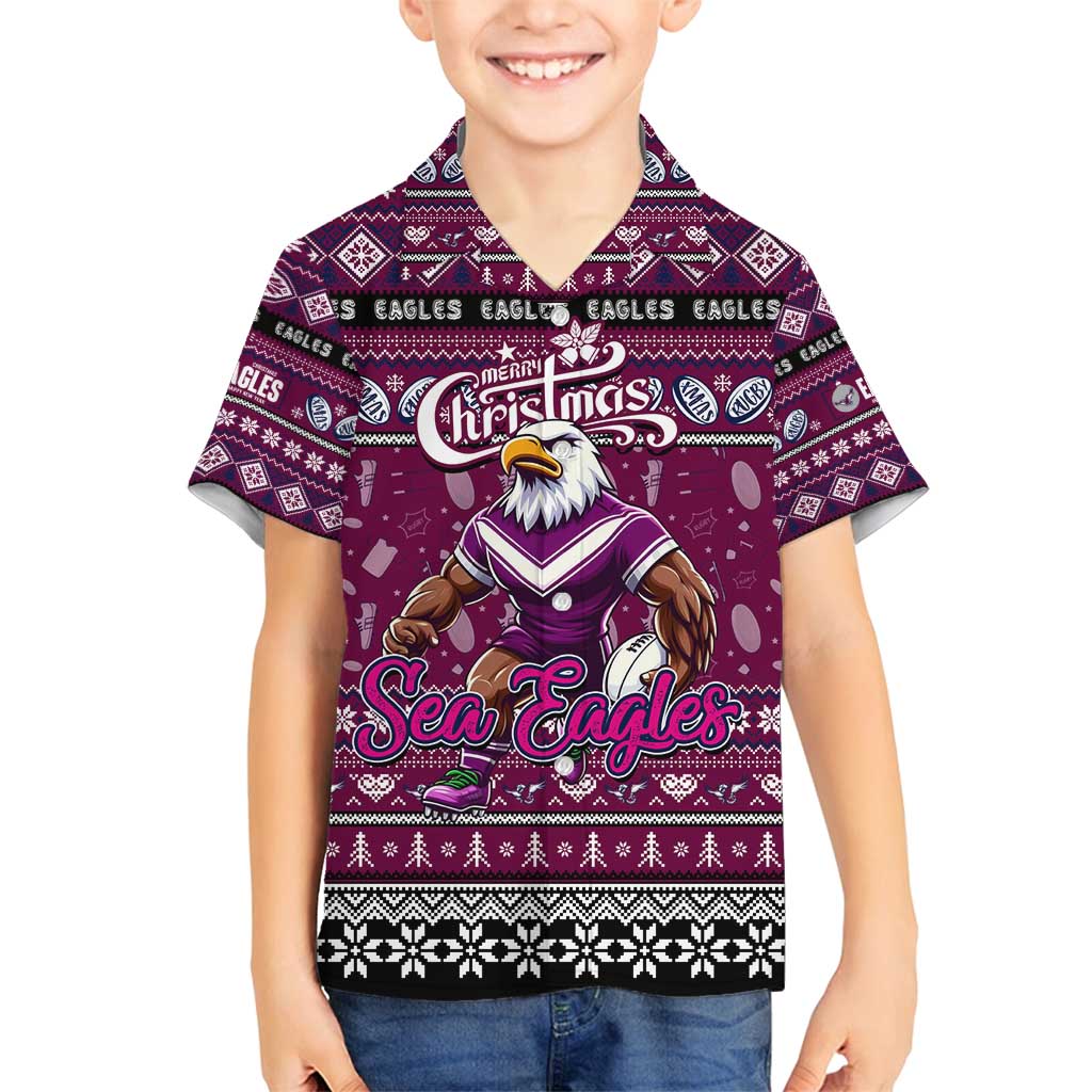 Personalized Sea Eagles Rugby Xmas Family Matching Off Shoulder Maxi Dress and Hawaiian Shirt Australia NRL Mascot