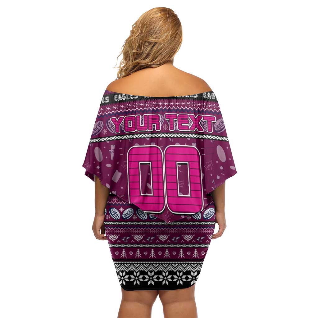 Personalized Sea Eagles Rugby Xmas Family Matching Off Shoulder Short Dress and Hawaiian Shirt Australia NRL Mascot