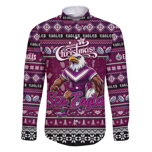 Personalized Sea Eagles Rugby Xmas Family Matching Puletasi and Hawaiian Shirt Australia NRL Mascot