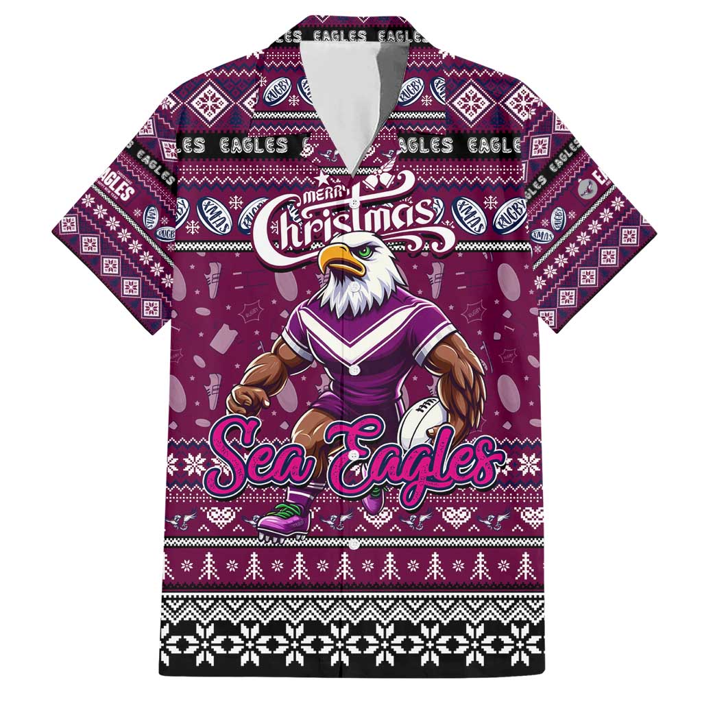 Personalized Sea Eagles Rugby Xmas Family Matching Short Sleeve Bodycon Dress and Hawaiian Shirt Australia NRL Mascot
