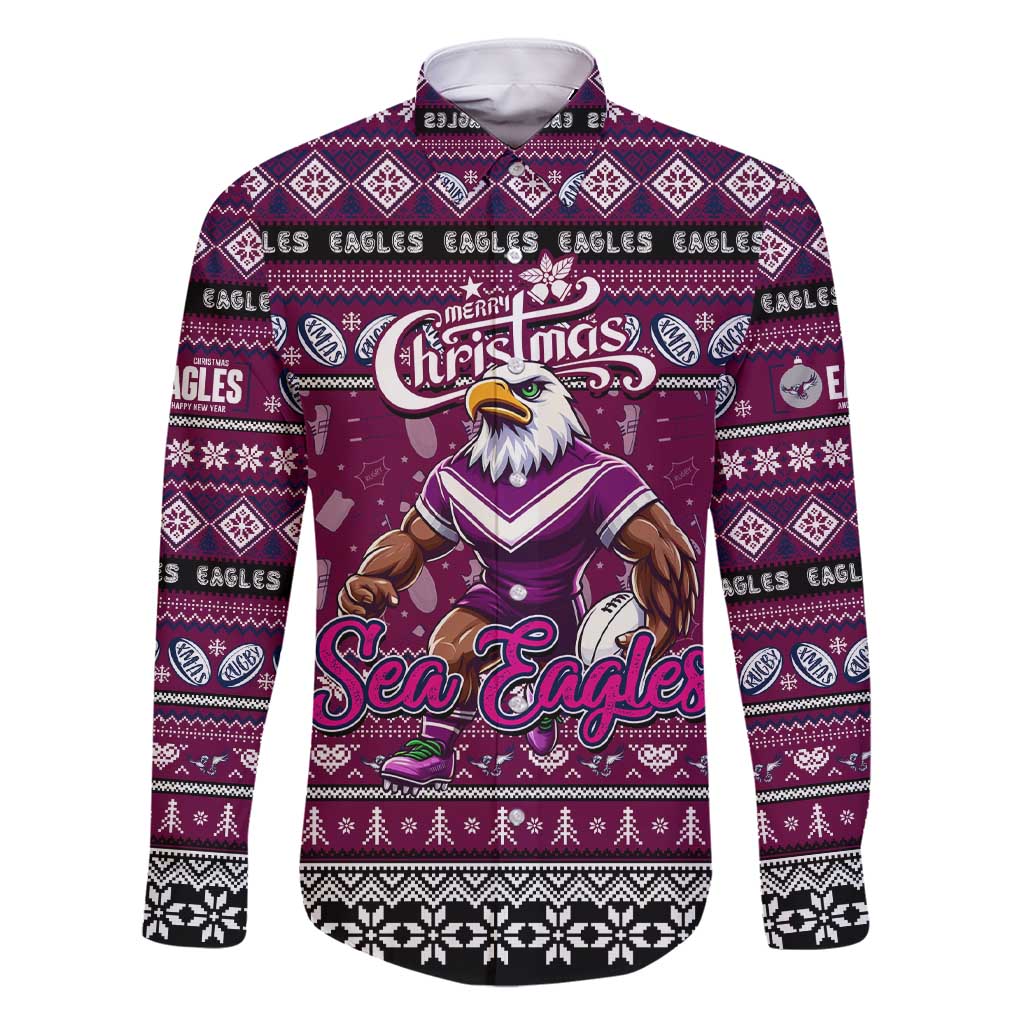 Personalized Sea Eagles Rugby Xmas Family Matching Short Sleeve Bodycon Dress and Hawaiian Shirt Australia NRL Mascot