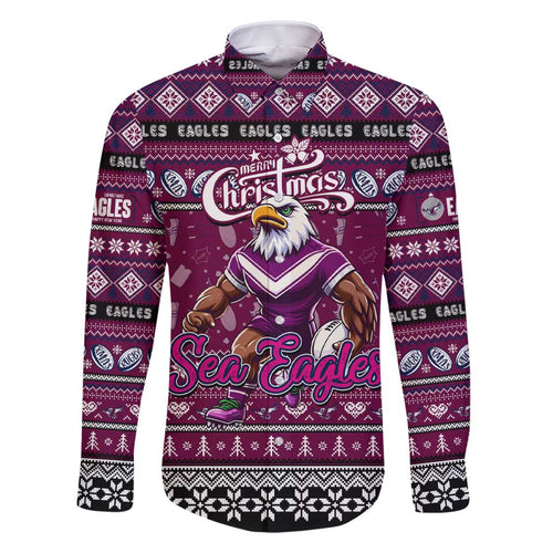 Personalized Sea Eagles Rugby Xmas Family Matching Short Sleeve Bodycon Dress and Hawaiian Shirt Australia NRL Mascot