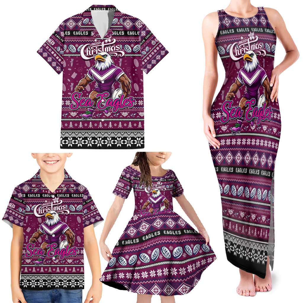 Personalized Sea Eagles Rugby Xmas Family Matching Tank Maxi Dress and Hawaiian Shirt Australia NRL Mascot