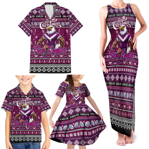 Personalized Sea Eagles Rugby Xmas Family Matching Tank Maxi Dress and Hawaiian Shirt Australia NRL Mascot