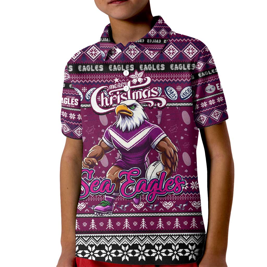 Personalized Sea Eagles Rugby Xmas Kid Polo Shirt Australia NRL Mascot