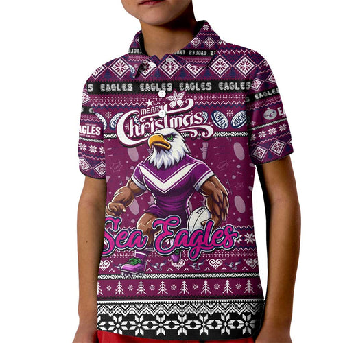 Personalized Sea Eagles Rugby Xmas Kid Polo Shirt Australia NRL Mascot