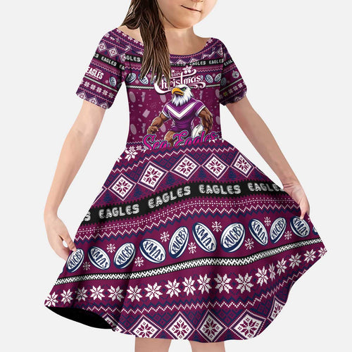 Personalized Sea Eagles Rugby Xmas Kid Short Sleeve Dress Australia NRL Mascot