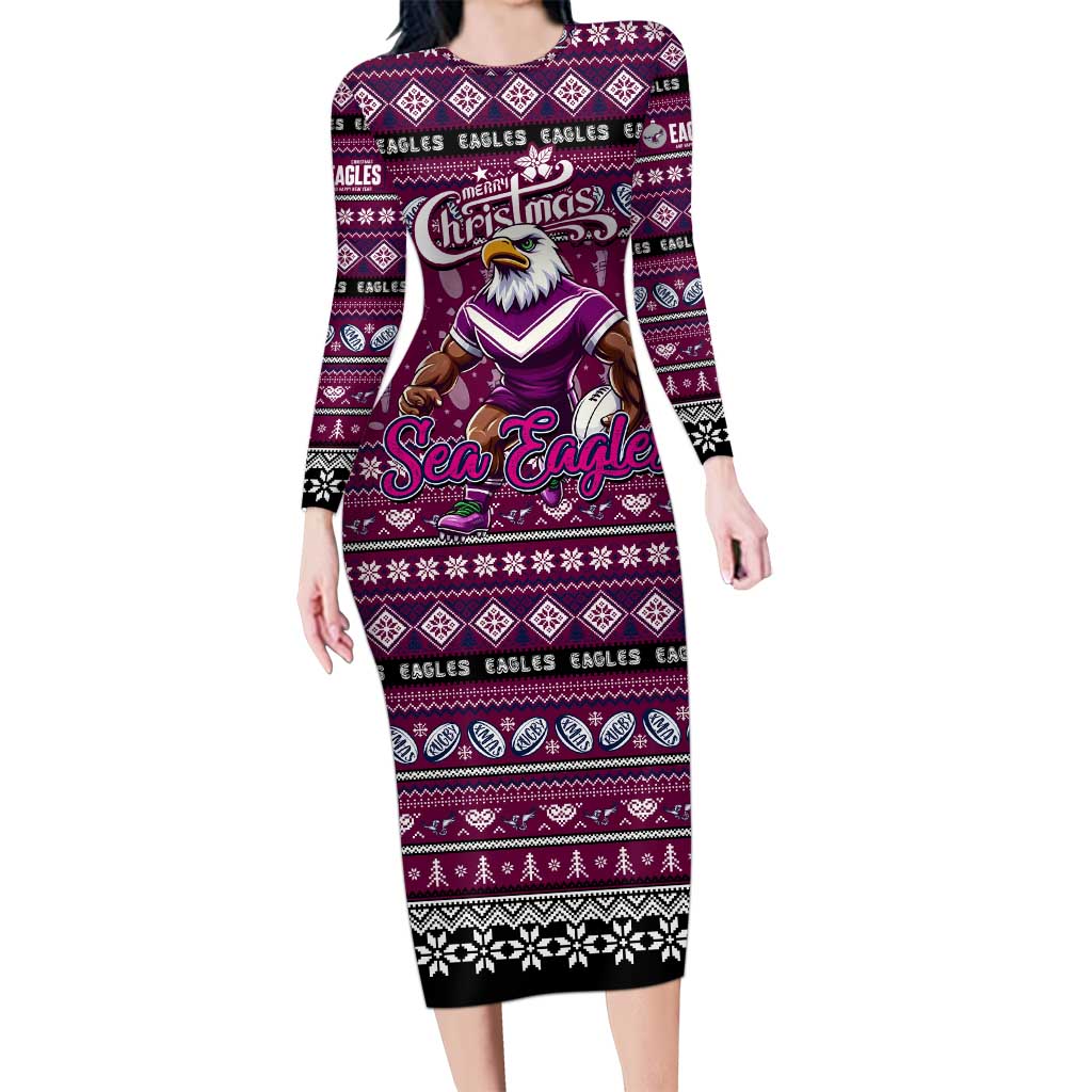 Personalized Sea Eagles Rugby Xmas Long Sleeve Bodycon Dress Australia NRL Mascot