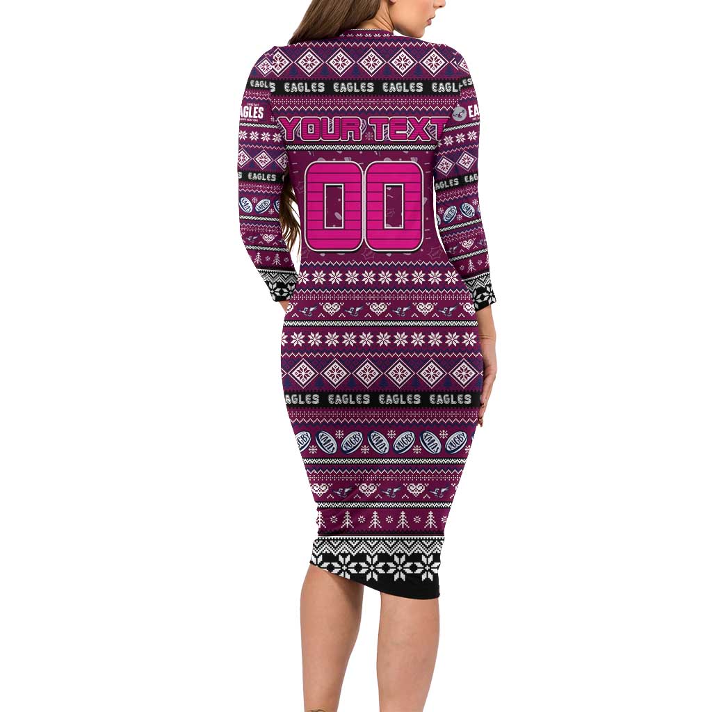 Personalized Sea Eagles Rugby Xmas Long Sleeve Bodycon Dress Australia NRL Mascot