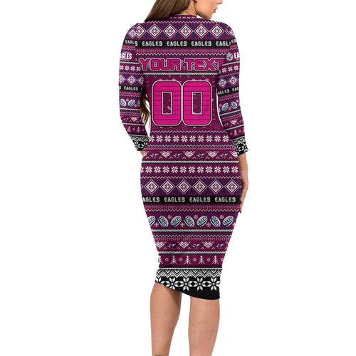 Personalized Sea Eagles Rugby Xmas Long Sleeve Bodycon Dress Australia NRL Mascot