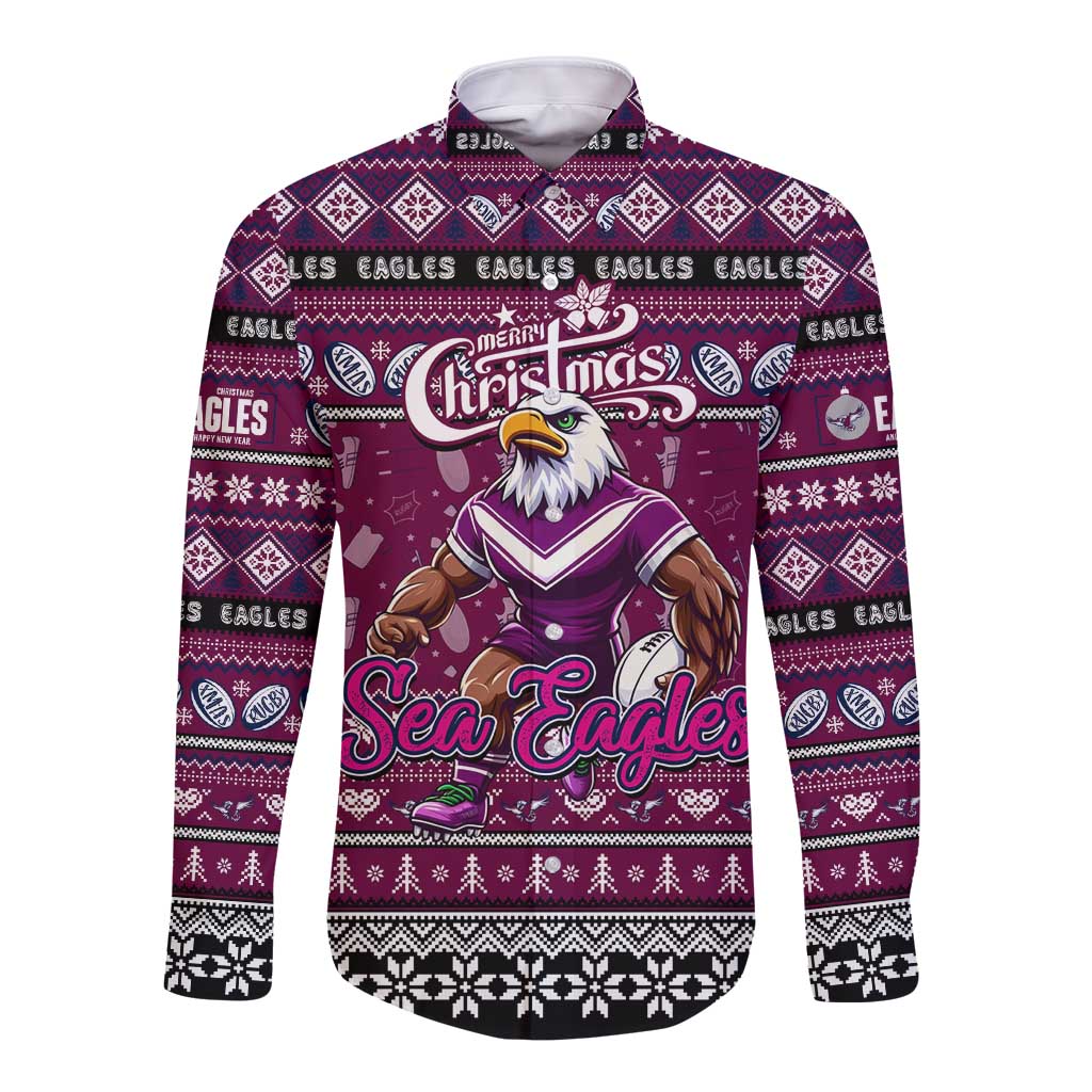 Personalized Sea Eagles Rugby Xmas Long Sleeve Button Shirt Australia NRL Mascot