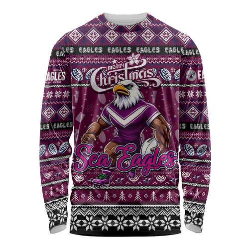 Personalized Sea Eagles Rugby Xmas Long Sleeve Shirt Australia NRL Mascot