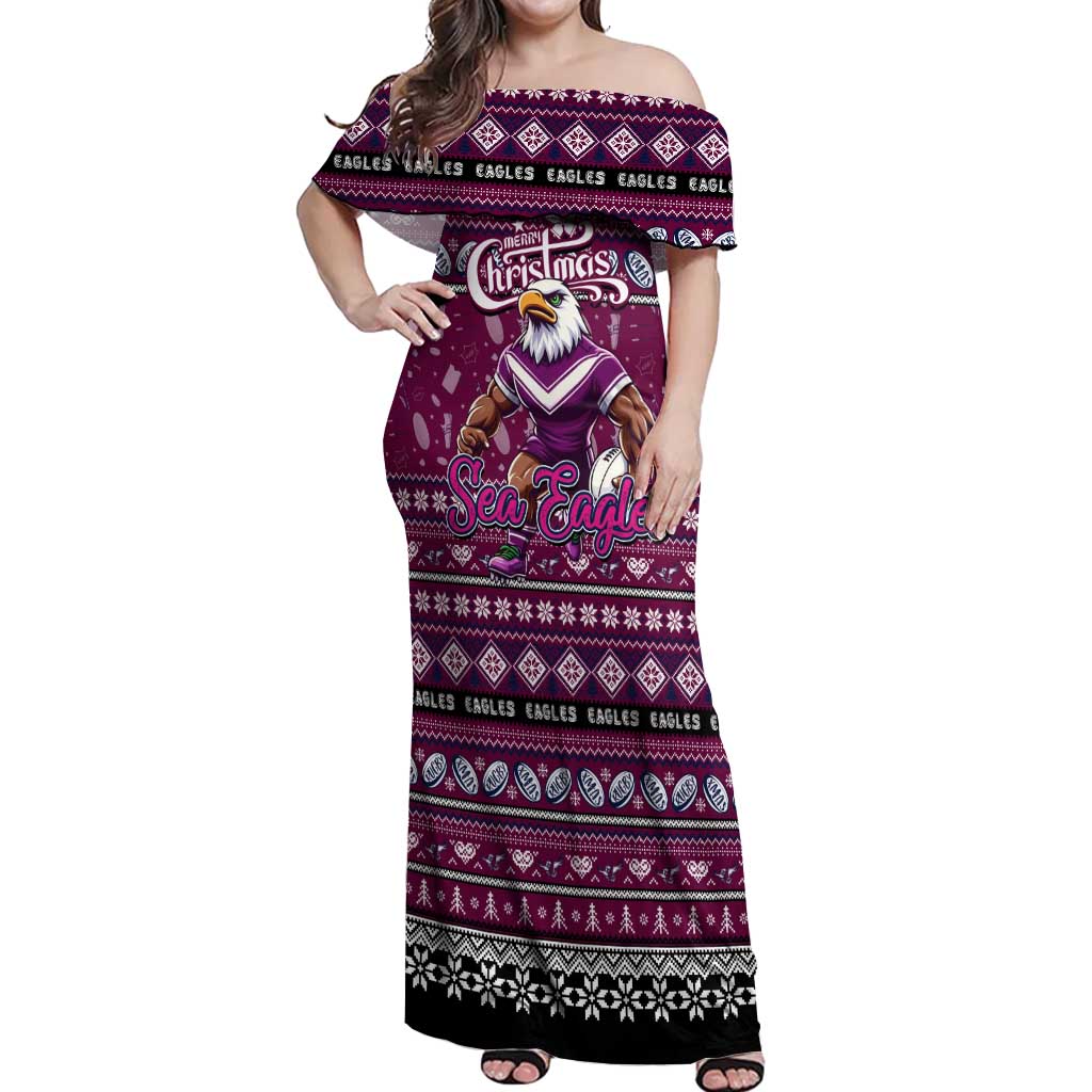 Personalized Sea Eagles Rugby Xmas Off Shoulder Maxi Dress Australia NRL Mascot