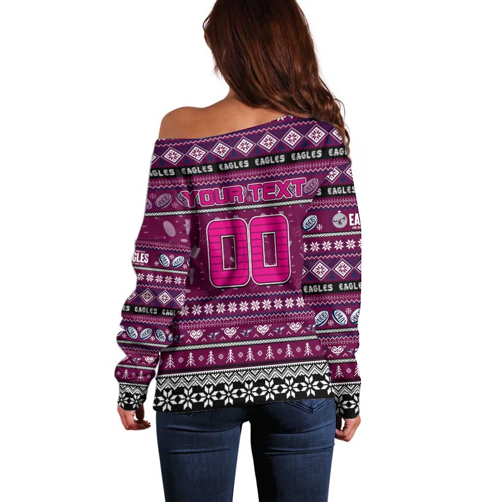 Personalized Sea Eagles Rugby Xmas Off Shoulder Sweater Australia NRL Mascot