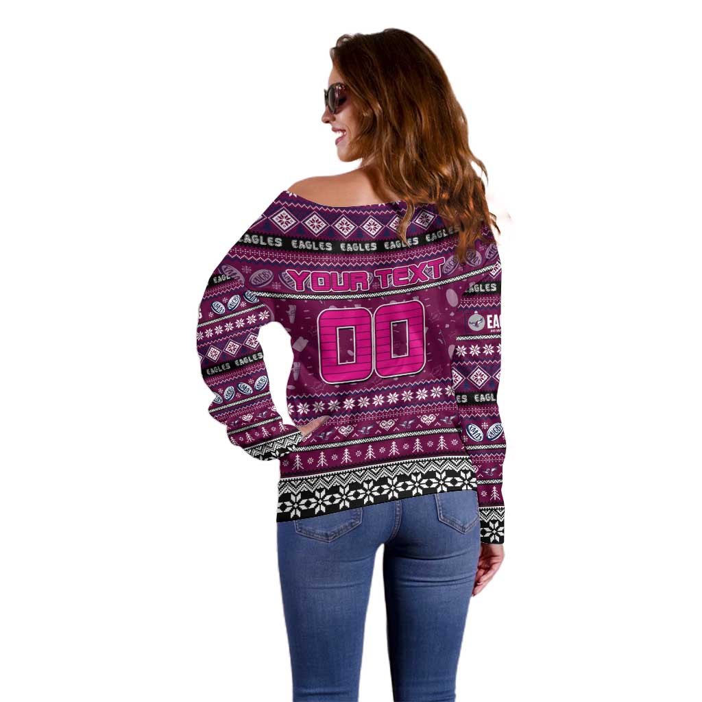 Personalized Sea Eagles Rugby Xmas Off Shoulder Sweater Australia NRL Mascot