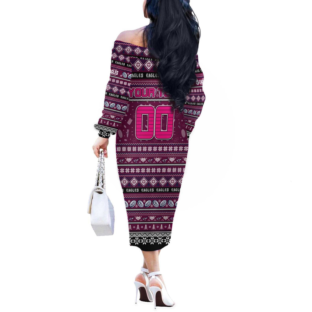 Personalized Sea Eagles Rugby Xmas Off The Shoulder Long Sleeve Dress Australia NRL Mascot