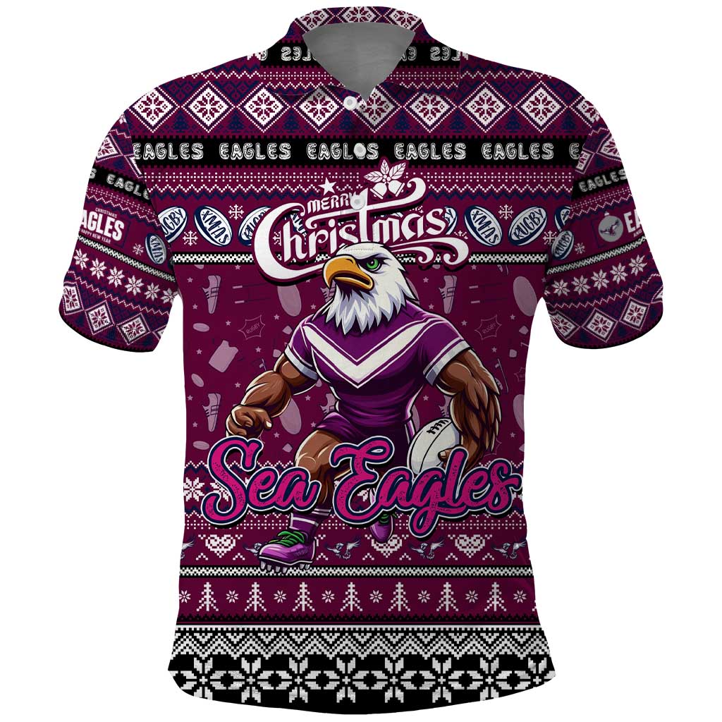 Personalized Sea Eagles Rugby Xmas Polo Shirt Australia NRL Mascot
