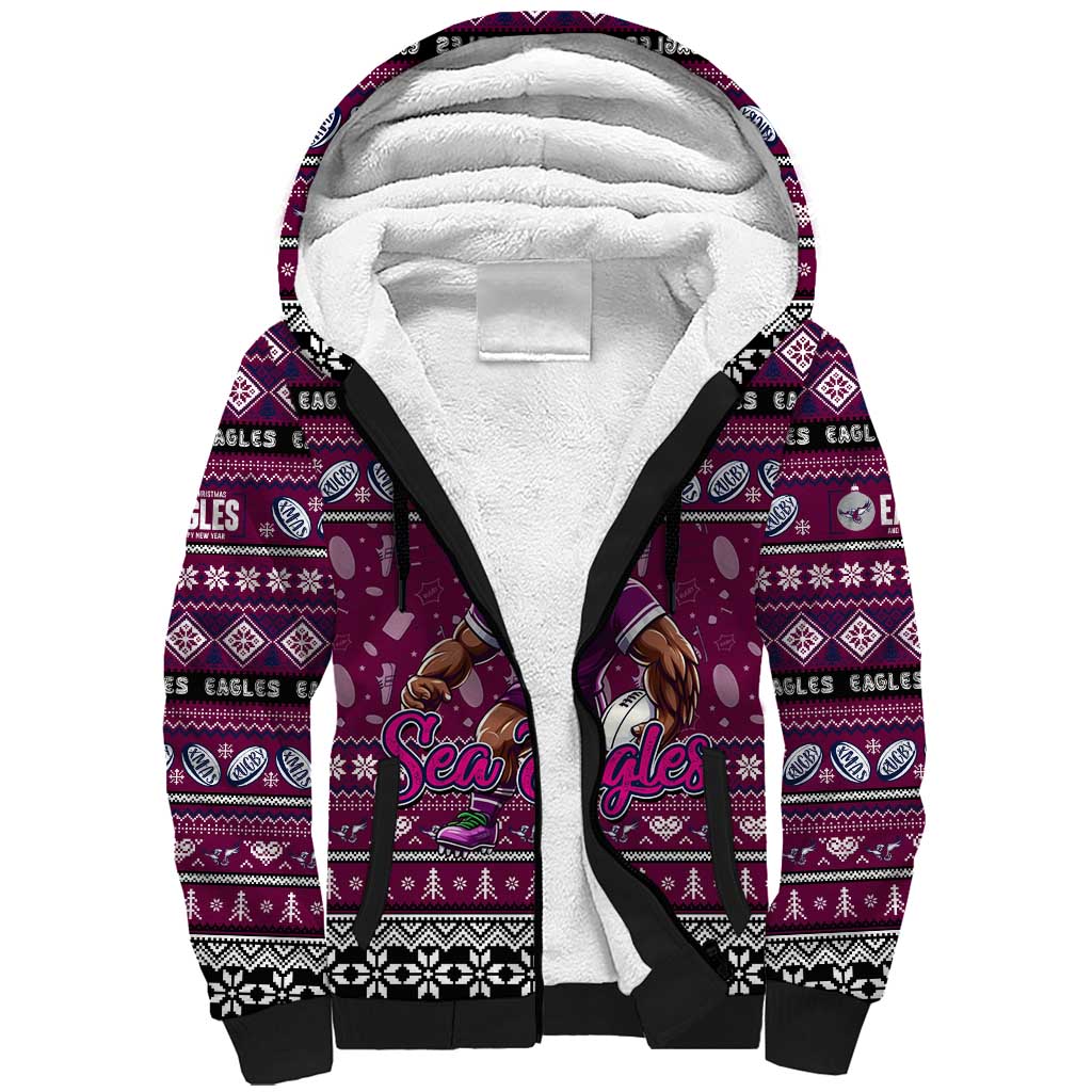 Personalized Sea Eagles Rugby Xmas Sherpa Hoodie Australia NRL Mascot