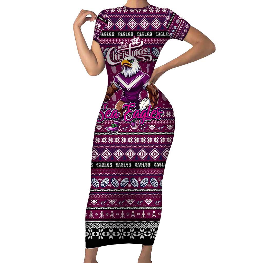 Personalized Sea Eagles Rugby Xmas Short Sleeve Bodycon Dress Australia NRL Mascot