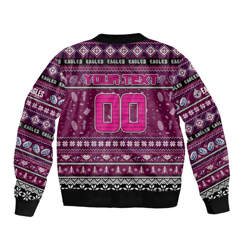 Personalized Sea Eagles Rugby Xmas Sleeve Zip Bomber Jacket Australia NRL Mascot