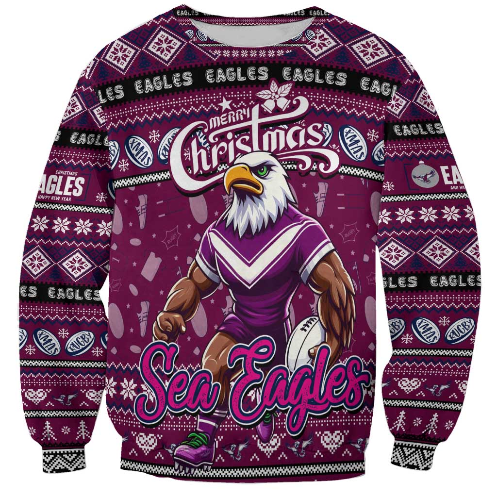 Personalized Sea Eagles Rugby Xmas Sweatshirt Australia NRL Mascot