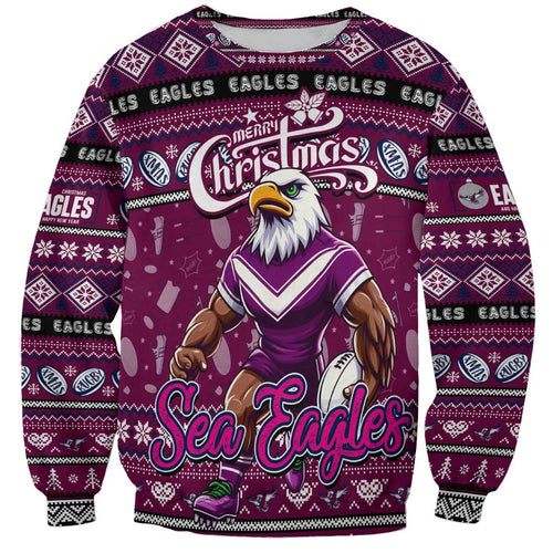 Personalized Sea Eagles Rugby Xmas Sweatshirt Australia NRL Mascot