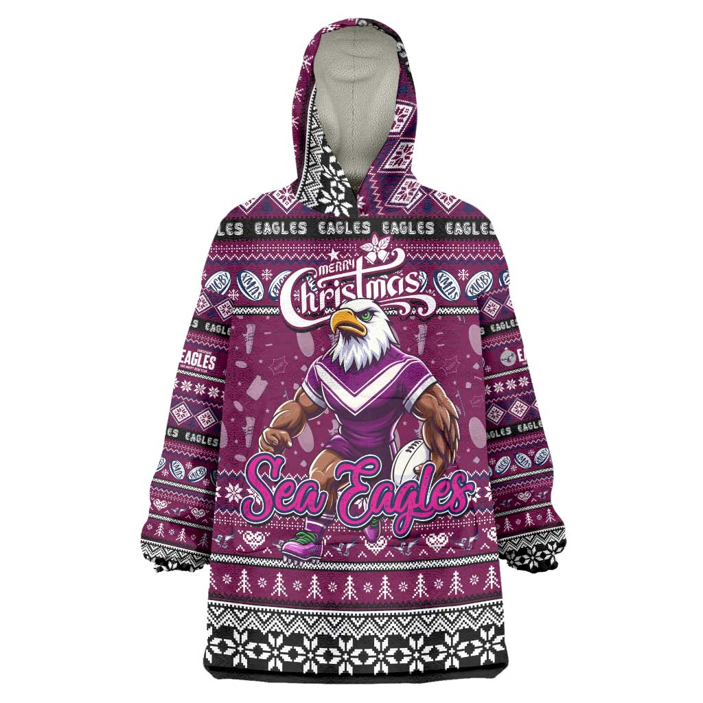 Personalized Sea Eagles Rugby Xmas Wearable Blanket Hoodie Australia NRL Mascot