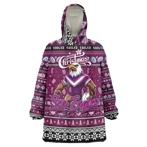 Personalized Sea Eagles Rugby Xmas Wearable Blanket Hoodie Australia NRL Mascot
