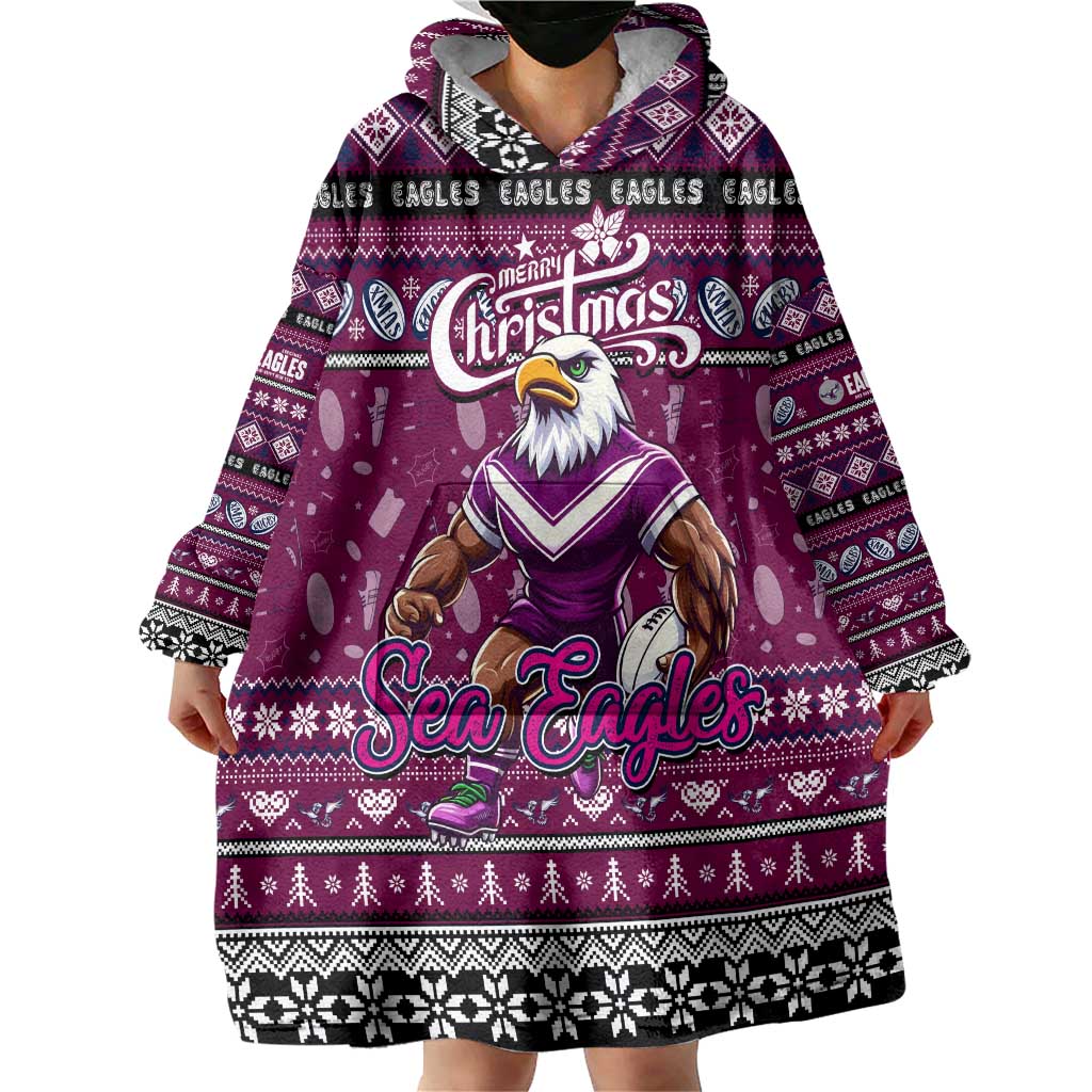 Personalized Sea Eagles Rugby Xmas Wearable Blanket Hoodie Australia NRL Mascot