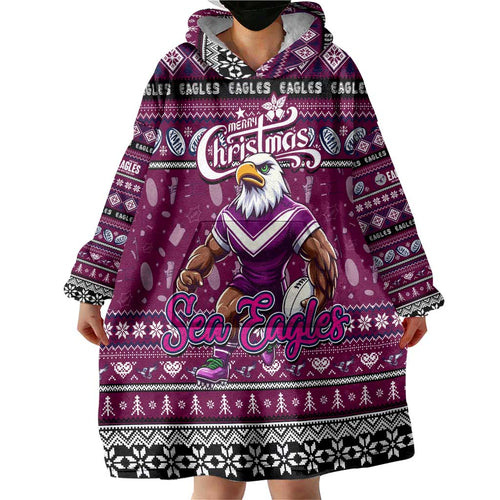 Personalized Sea Eagles Rugby Xmas Wearable Blanket Hoodie Australia NRL Mascot