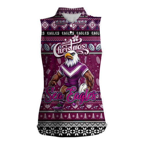 Personalized Sea Eagles Rugby Xmas Women Sleeveless Polo Shirt Australia NRL Mascot