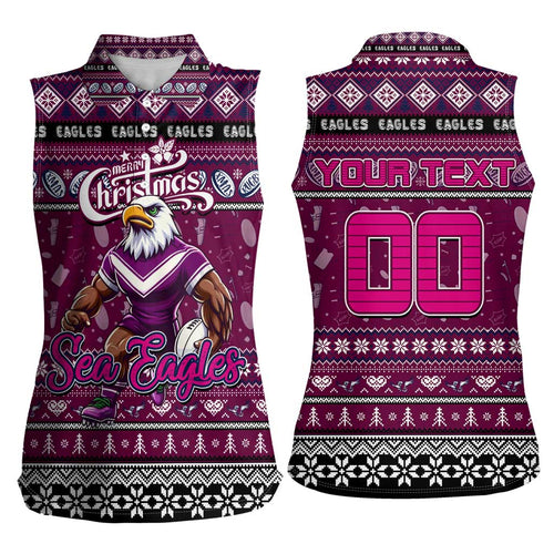 Personalized Sea Eagles Rugby Xmas Women Sleeveless Polo Shirt Australia NRL Mascot