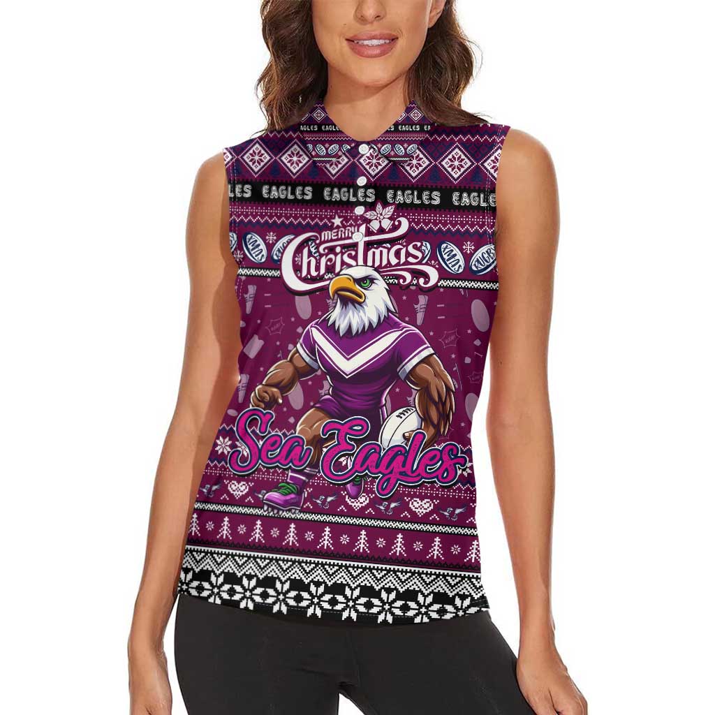 Personalized Sea Eagles Rugby Xmas Women Sleeveless Polo Shirt Australia NRL Mascot