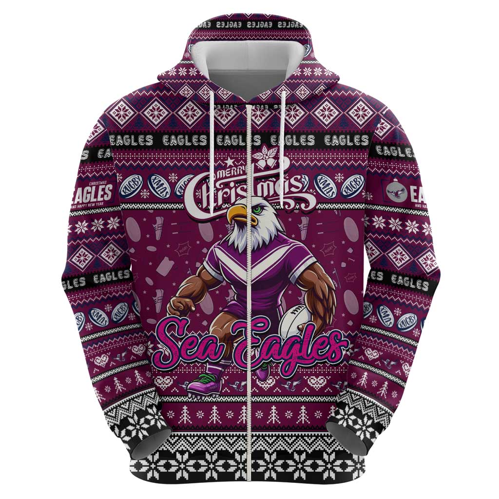 Personalized Sea Eagles Rugby Xmas Zip Hoodie Australia NRL Mascot