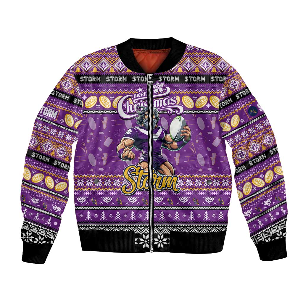 Personalized Storm Rugby Xmas Bomber Jacket Australia NRL Mascot