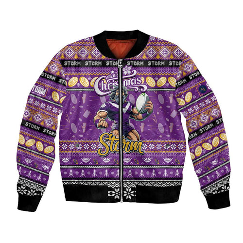 Personalized Storm Rugby Xmas Bomber Jacket Australia NRL Mascot