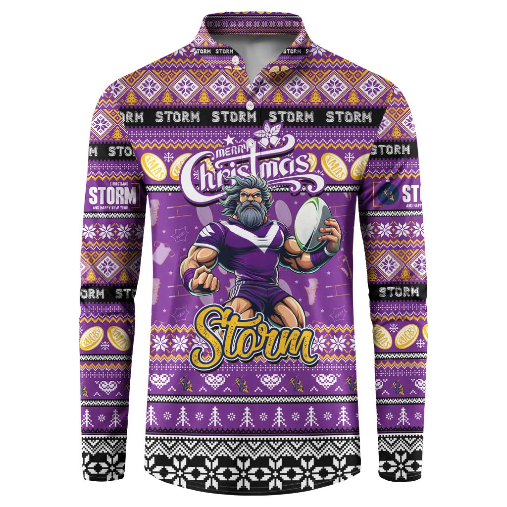 Personalized Storm Rugby Xmas Button Sweatshirt Australia NRL Mascot
