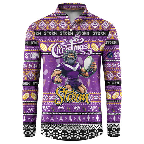 Personalized Storm Rugby Xmas Button Sweatshirt Australia NRL Mascot