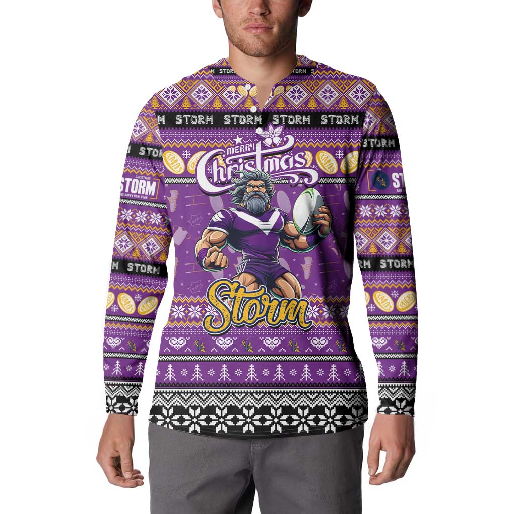 Personalized Storm Rugby Xmas Button Sweatshirt Australia NRL Mascot