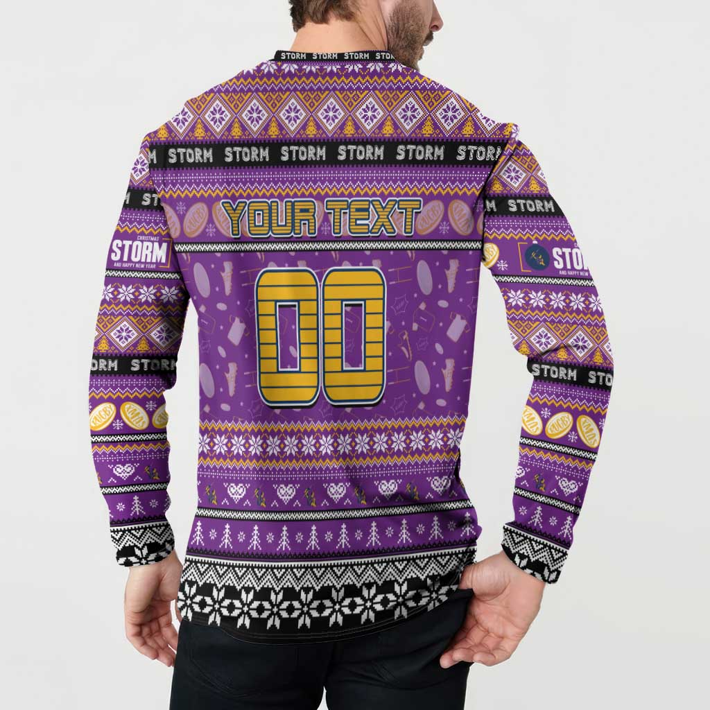 Personalized Storm Rugby Xmas Button Sweatshirt Australia NRL Mascot