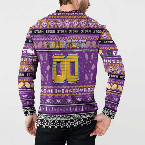 Personalized Storm Rugby Xmas Button Sweatshirt Australia NRL Mascot