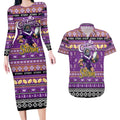 Personalized Storm Rugby Xmas Couples Matching Long Sleeve Bodycon Dress and Hawaiian Shirt Australia NRL Mascot