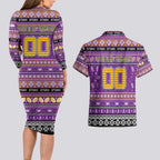 Personalized Storm Rugby Xmas Couples Matching Long Sleeve Bodycon Dress and Hawaiian Shirt Australia NRL Mascot