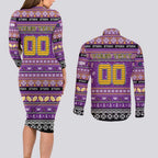 Personalized Storm Rugby Xmas Couples Matching Long Sleeve Bodycon Dress and Long Sleeve Button Shirt Australia NRL Mascot