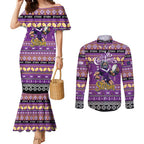 Personalized Storm Rugby Xmas Couples Matching Mermaid Dress and Long Sleeve Button Shirt Australia NRL Mascot