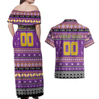 Personalized Storm Rugby Xmas Couples Matching Off Shoulder Maxi Dress and Hawaiian Shirt Australia NRL Mascot