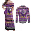 Personalized Storm Rugby Xmas Couples Matching Off Shoulder Maxi Dress and Long Sleeve Button Shirt Australia NRL Mascot