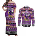 Personalized Storm Rugby Xmas Couples Matching Off Shoulder Maxi Dress and Long Sleeve Button Shirt Australia NRL Mascot
