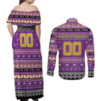 Personalized Storm Rugby Xmas Couples Matching Off Shoulder Maxi Dress and Long Sleeve Button Shirt Australia NRL Mascot