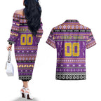 Personalized Storm Rugby Xmas Couples Matching Off The Shoulder Long Sleeve Dress and Hawaiian Shirt Australia NRL Mascot